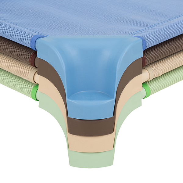 Deluxe Assorted Natural Colors Stackable Daycare Cot w/ Easy Lift Corners - Standard (52" L) - Pack of Cots - Corners - Stacked