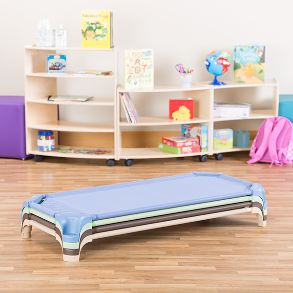 Deluxe Assorted Natural Colors Stackable Daycare Cot w/ Easy Lift Corners - Standard (52" L) - Pack of Cots - Stacked Cots