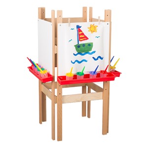 Four-Sided Wooden Adjustable Easel w/ Markerboard