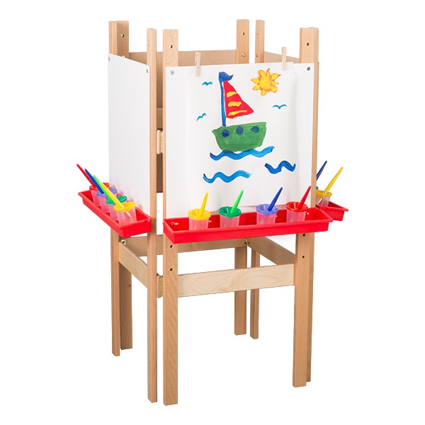 Four-Sided Wooden Adjustable Easel w/ Markerboard
