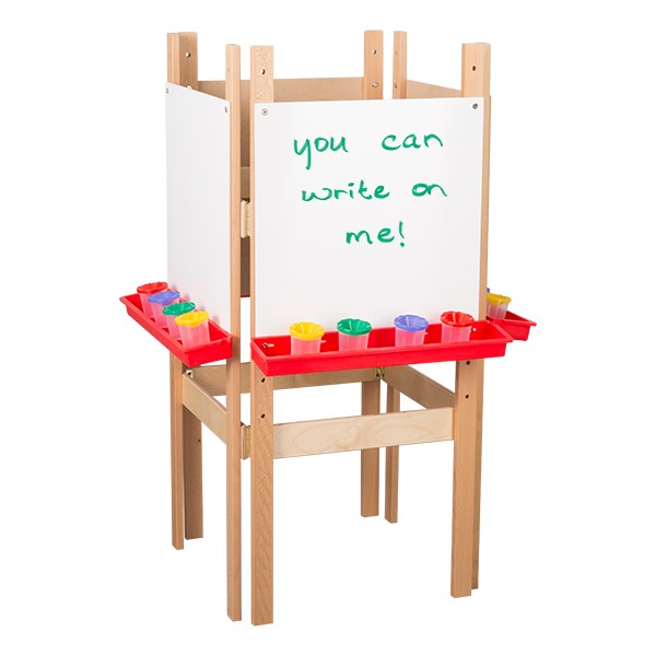 Four-Sided Wooden Adjustable Easel w/ Markerboard