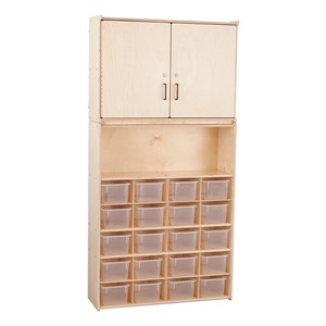 20-Tray Wooden Storage Unit w/ Cabinet & Clear Bins - Unassembled