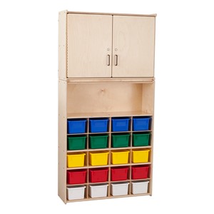 20-Tray Wooden Storage Unit w/ Cabinet & Assorted Color Bins - Assembled