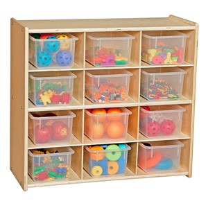 12-Tray Wooden Storage Unit - Assembled & w/ Clear Trays - Accessories not included