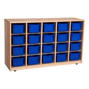 Maple 20-Tray Cubby Storage Unit w/ Blue Trays