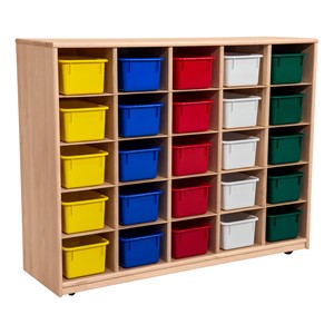 Maple 25-Tray Cubby Storage Unit w/ Assorted Color Trays