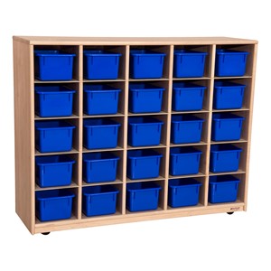 Maple 25-Tray Cubby Storage Unit w/ Blue Trays