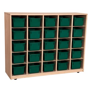 Maple 25-Tray Cubby Storage Unit w/ Green Trays