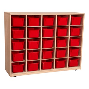 Maple 25-Tray Cubby Storage Unit w/ Red Trays