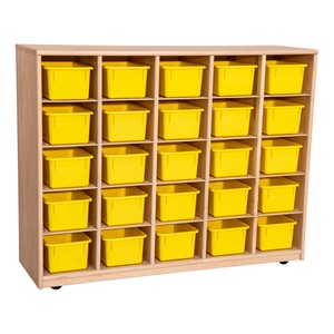 Maple 25-Tray Cubby Storage Unit w/ Yellow Trays