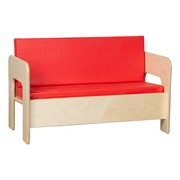 Birch Wood Sofa w/ Red Vinyl Cushions
