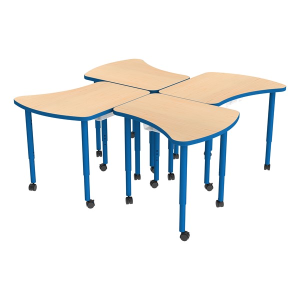 Accent Series Amoeba Collaborative Table w/ Laminate Top & Bins - Maple w/ Brilliant Blue