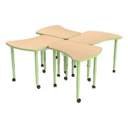 Accent Series Preschool Amoeba Collaborative Table w/ Laminate Top & Bins - Four Pack