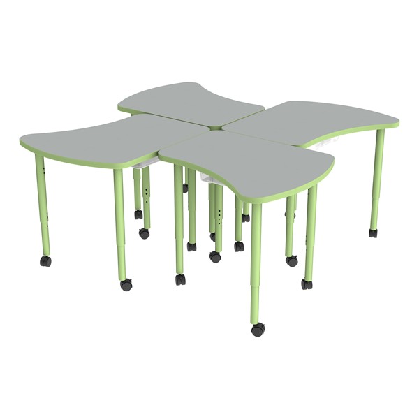 Accent Series Amoeba Collaborative Table w/ Laminate Top & Bins - North Sea w/ Green Apple