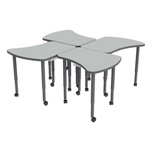 Accent Series Preschool Amoeba Collaborative Table w/ Laminate Top & Bins - Four Pack - North Sea Top/North Seat Edgeband/LEgs