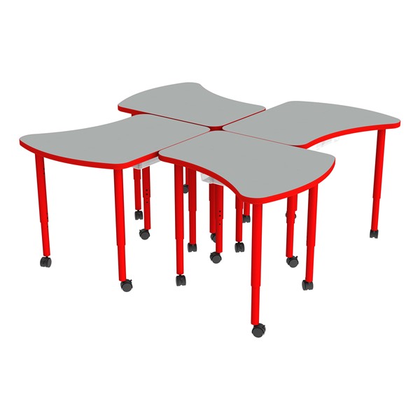 Accent Series Amoeba Collaborative Table w/ Laminate Top & Bins - North Sea w/ Red