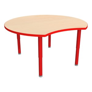 Shapes Accent Series Crescent Collaborative Table w/ Glides - Maple Top w/ Red Legs