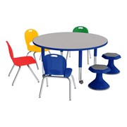 Shapes Series Preschool Round Mobile Collaborative Table, Assorted Color Chair & Stool Set