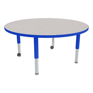 Round Adjustable-Height Mobile Preschool Activity Table - Gray Top, Blue Edge Band