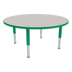 Round Adjustable-Height Mobile Preschool Collaborative Table - Gray Nebula Top/Green Edge Band