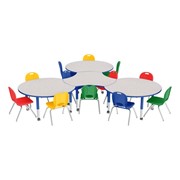 Shapes Series Preschool Crescent & Cog Mobile Collaborative Table & Assorted Color Chair Set
