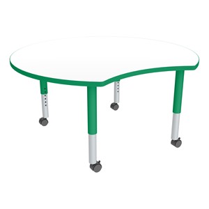 Crescent Adjustable-Height Mobile Preschool Collaborative Table w/ Whiteboard Top - Whiteboard Top/Green Edgeband