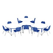 Shapes Series Preschool Crescent & Cog Mobile Collaborative Table w/ Whiteboard Top & Chair Set