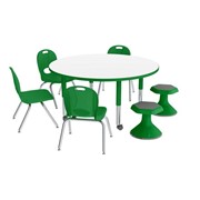 Shapes Series Preschool Round Mobile Collaborative Table w/ Whiteboard Top, Chair & Stool Set