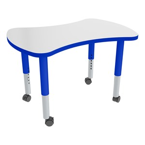 Bow Tie Adjustable-Height Mobile Preschool Collaborative Table w/ Whiteboard Top - Casters - Whiteboard Top/Blue Edgeband