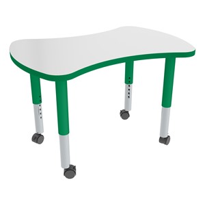 Bow Tie Adjustable-Height Mobile Preschool Collaborative Table w/ Whiteboard Top - Casters - Whiteboard Top/Green Edgeband