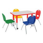 Rectangle Adjustable-Height Preschool Table & Assorted Color Chair Set  (24'' W x 36'' L)