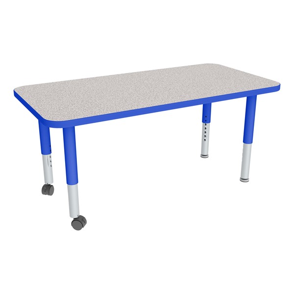 Rectangle Adjustable-Height Mobile Preschool Activity Table - Gray Top, Blue Edge Band