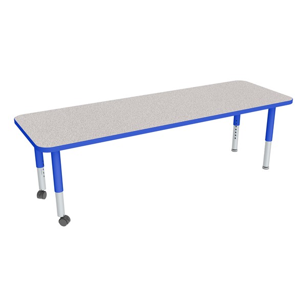 Rectangle Adjustable-Height Mobile Preschool Activity Table - Gray Top, Blue Edge Band