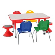 Rectangle Adjustable-Height Preschool Table, Assorted Color Chair & Stool Set