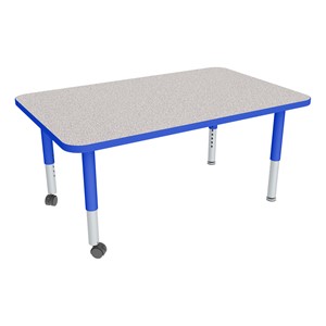Rectangle Adjustable-Height Mobile Preschool Activity Table - Gray Top, Blue Edge Band