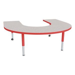 Horseshoe Adjustable-Height Mobile Preschool Activity Table - Gray Top, Red Edge Band