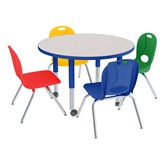 Round Adjustable-Height Preschool Table & Assorted Color Chair Set