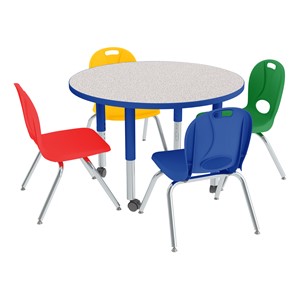 Round Adjustable-Height Preschool Table & Assorted Color Chair Set