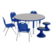 Round Adjustable-Height Preschool Table, Chair & Stool Set