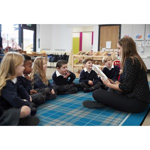 Shapes Accent Playful Plaid Classroom Rug
