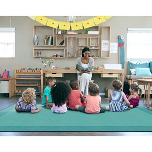 Explorer Series Solid Classroom Rug w/ Color Block Border - Rectangle (7' 6'  W x 12' L) - DEEP SEA