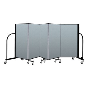 4' H Vinyl Freestanding Portable Partition - 5 Panels (9' 5" L) - Blue Tide
