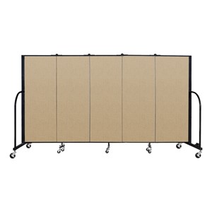 5' H Vinyl Freestanding Portable Partition - 5 Panels (9' 5" L) - Sandalwood