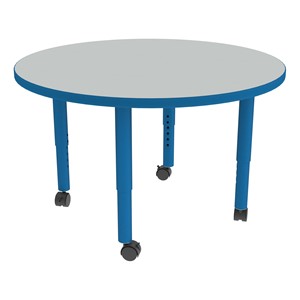 Shapes Accent Series Round Collaborative Table w/ Casters (36" Diameter) - North Sea Top w/ Brilliant Blue Legs