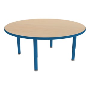 Shapes Accent Series Round Collaborative Table w/ Glides (46" Diameter) - Maple Top w/ Brilliant Blue Legs