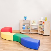 Shapes Series Vinyl Soft Seating - Snake Formation w/ Curved Mobile Shelving