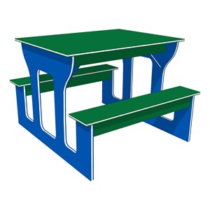 Classroom Table w/ Smooth Writeable Surface - Blue Frame w/ Green Seats & Top (32" L x 36" W x 24" H)