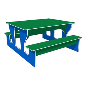 Classroom Table w/ Smooth Writeable Surface - Blue Frame w/ Green Seats & Top (32" L x 36" W x 20" H)