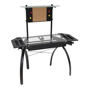 Futura Tower Table w/ Combo Magnetic/Cork Board - Black/Clear Glass - Down