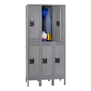 Three-Wide Double-Tier School Locker w/ Legs - Shown in medium gray